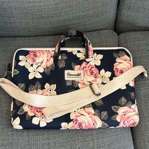 Floral Laptop Bag - Navy and Pink